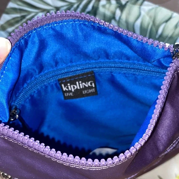 NWT Kipling Metallic purple Crossbody Bag with Pom Pom - Picture 6 of 7